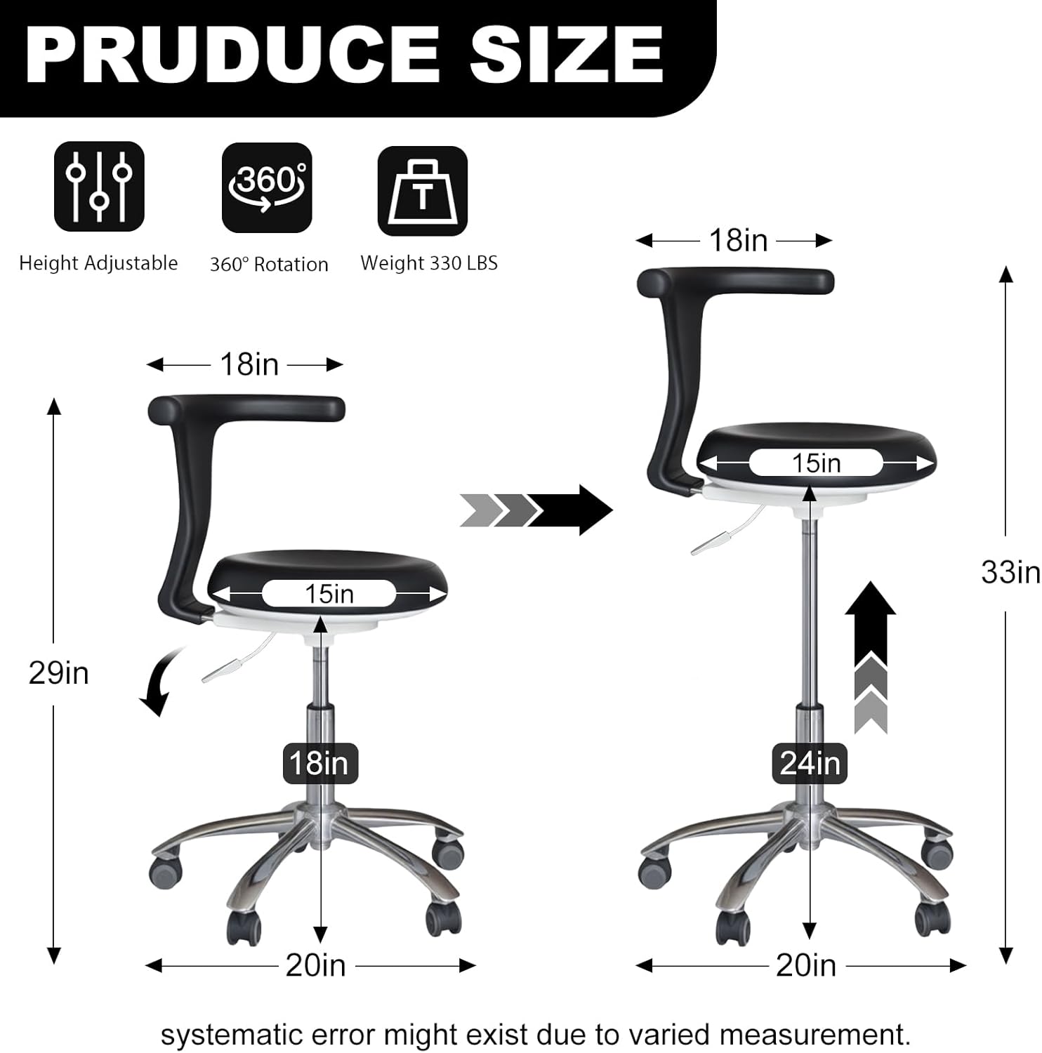 Adjustable Rolling Stool with Back Support – Ergonomic Dental Chair for Dentists, Hygienists, Assistants, Premium Comfort, Smooth Mobility & Durable Design for Long Shifts (Black)