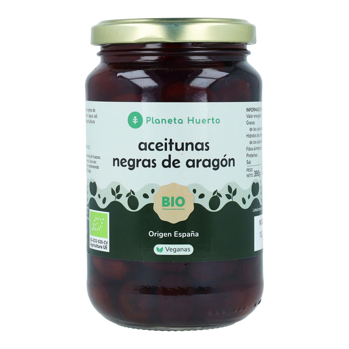 Aceituna Negra de Aragón Ecológica ECO 350g Escurrido - Aceituna Negra Orgánica con Orégano y Sal Marina
