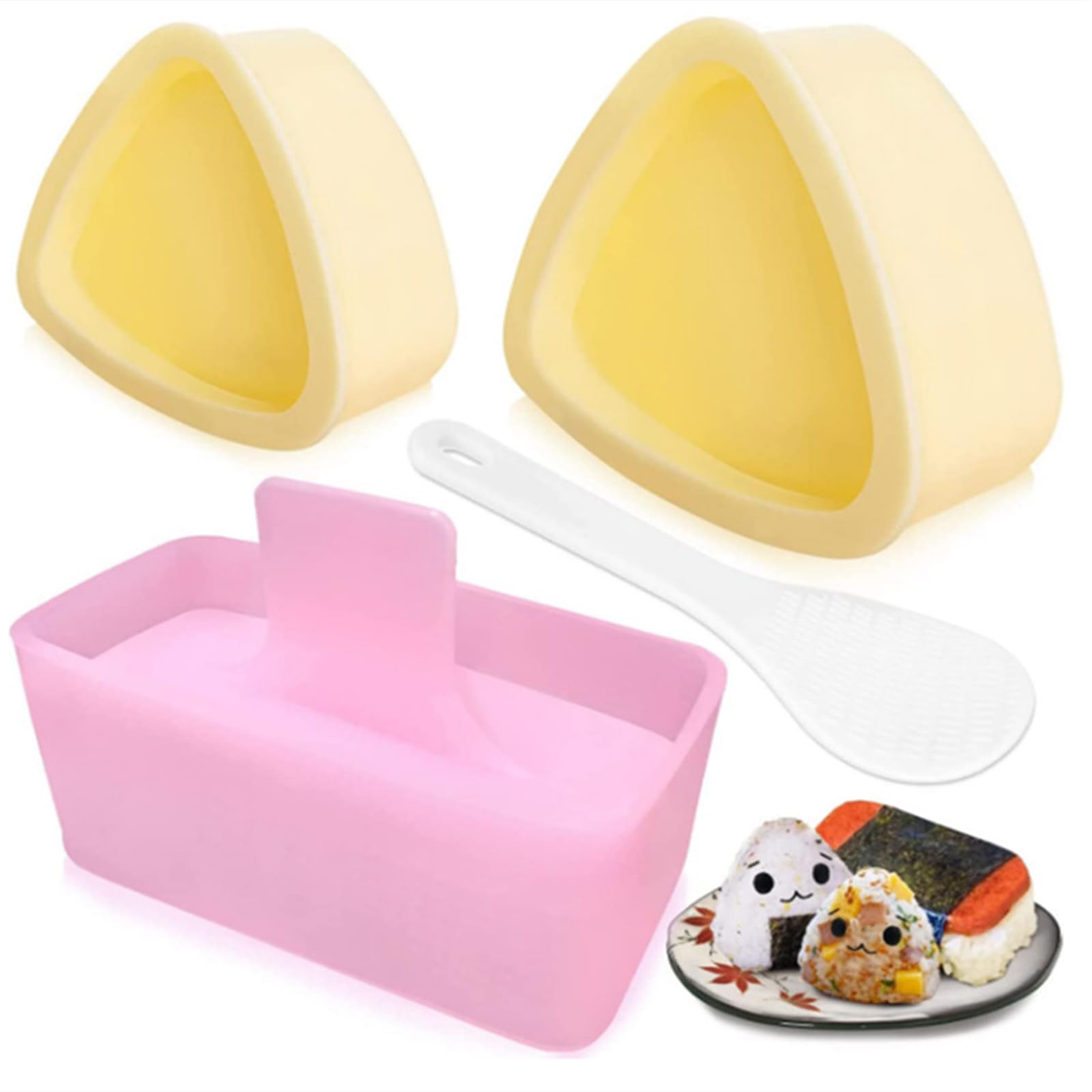 EOMECUIGAO Onigiri Mold Set, 4 Pack Rice Ball Molds Combination, Musubi Press Mold, Triangle Shaped Rice Ball Mold for Lunch Bento and Home DIY