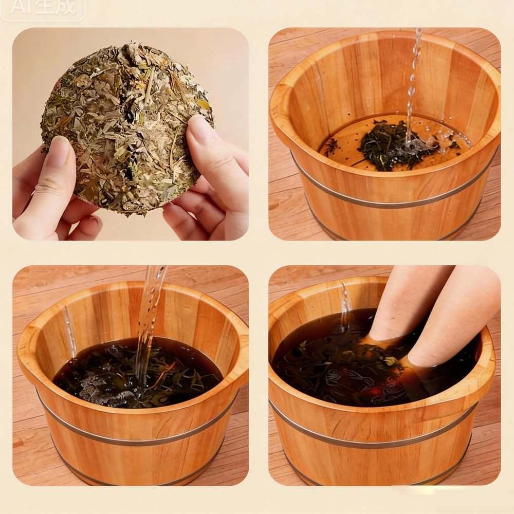 Portable Travel Size Wild Sun-Dried Qi Ai Mugwort Leaves (No Stems) Aged Artemisia argyi Leaf, for Foot Soak, Bath, Air Purification — Compressed Mugwort Brick(1.1lbs)