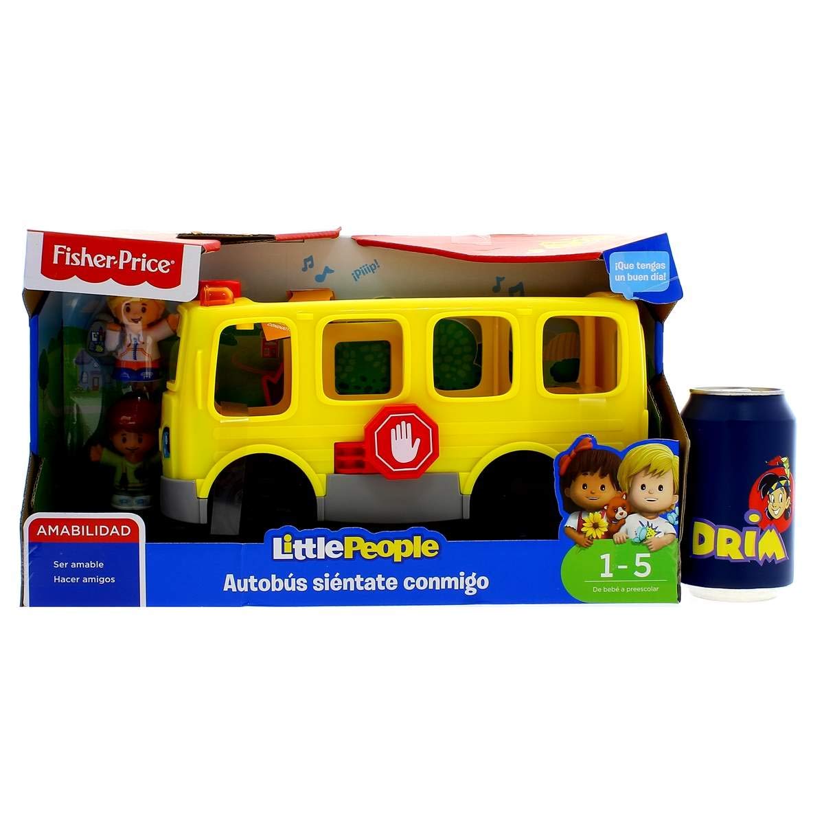 Fisher-Price Little People Autobús siéntate Conmigo Coche de Juguete con Luces y Sonidos y 2 Figuras, para bebés +1 año, versión español (FKX01)