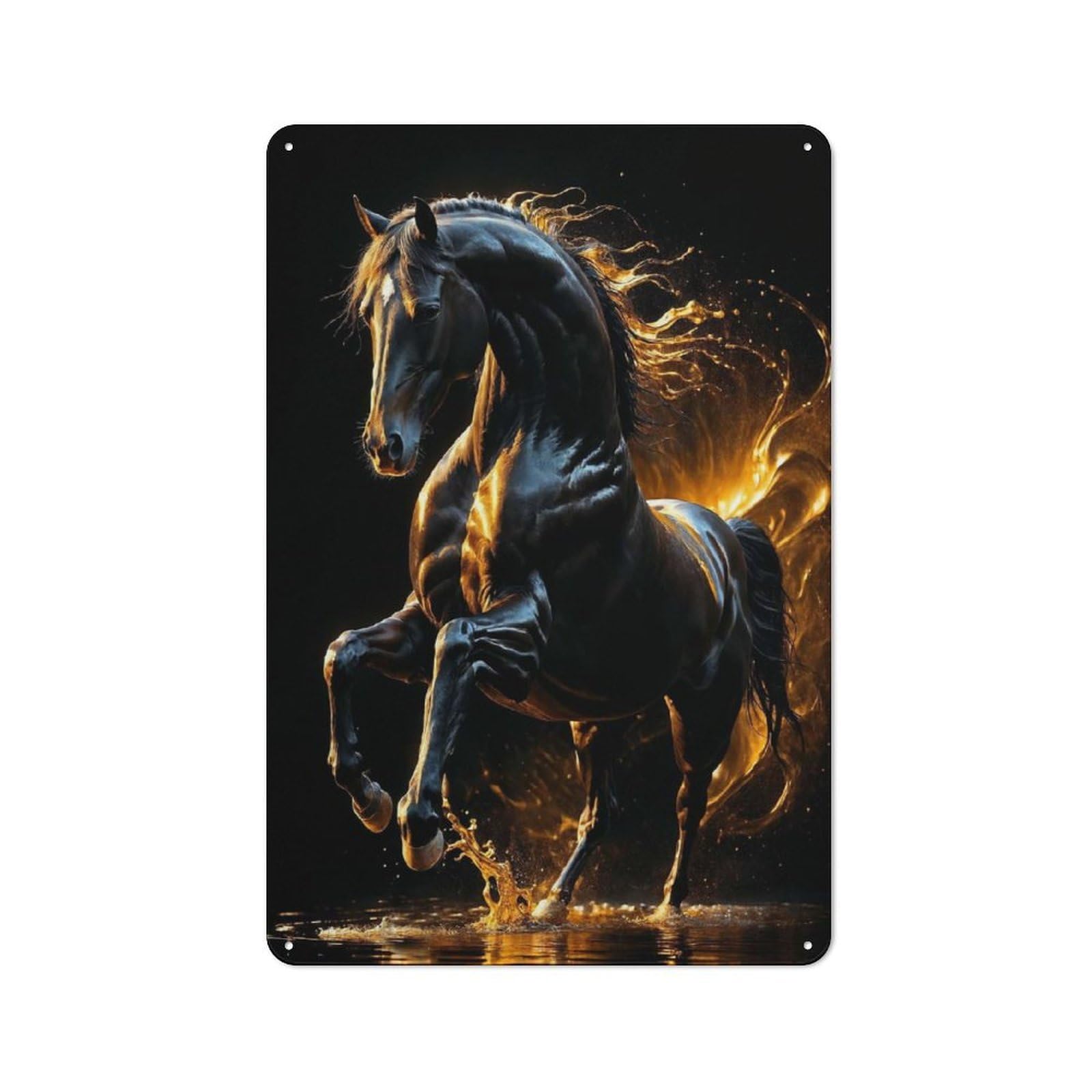 Majestic Star Black Horse with Golden Light Vintage Tin Sign 30x20cm, Rustic Bistro Wall Plaque for Kitchen, Cafe, Pantry Or Dining Room