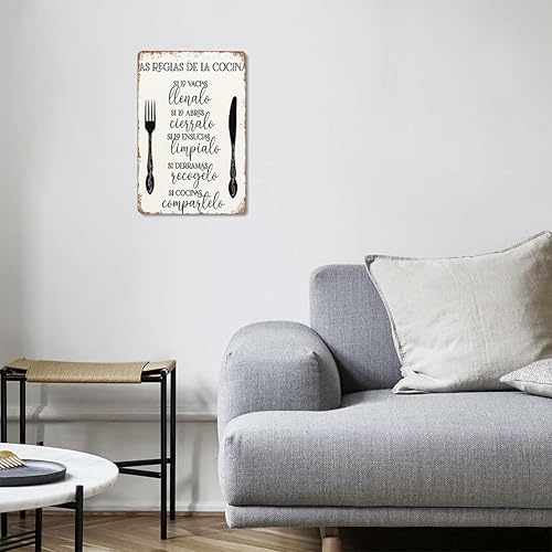 Miniatura 6 de Letrero de metal retro con texto en inglés "As Reglas De La Cocina", decoración de pared para el hogar, para dormitorio, sala de estar, bar,
