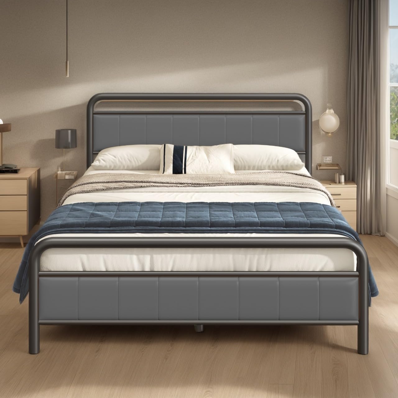 soges Queen Platform Bed with Upholstered Headboard and Footboard, Heavy Duty Metal Slats Support Bed Frame, No Box Spring Needed, Under-Bed Storage, Noise Free, Easy Assembly, Orange