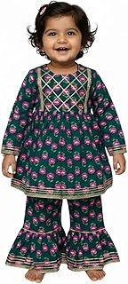 BabyMoo Cotton Girls Two Piece Kurti Sharara Set I Floral Printed Full Sleeve Sharara Set | Traditional Ethnic Wear Clothi...