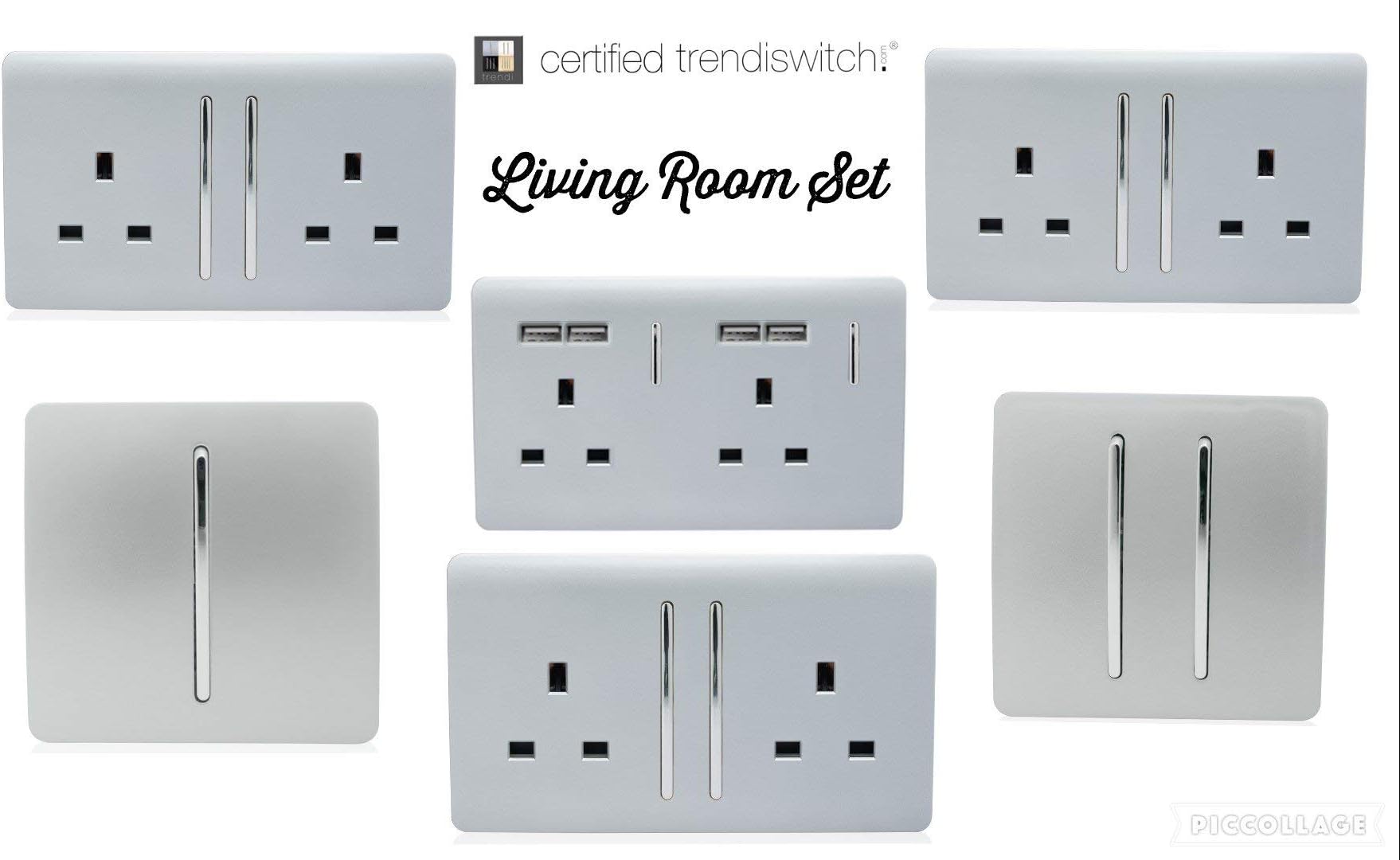 Trendi Switch Modern Glossy Switches/Sockets Living Room Trade/Multi Pack Silver