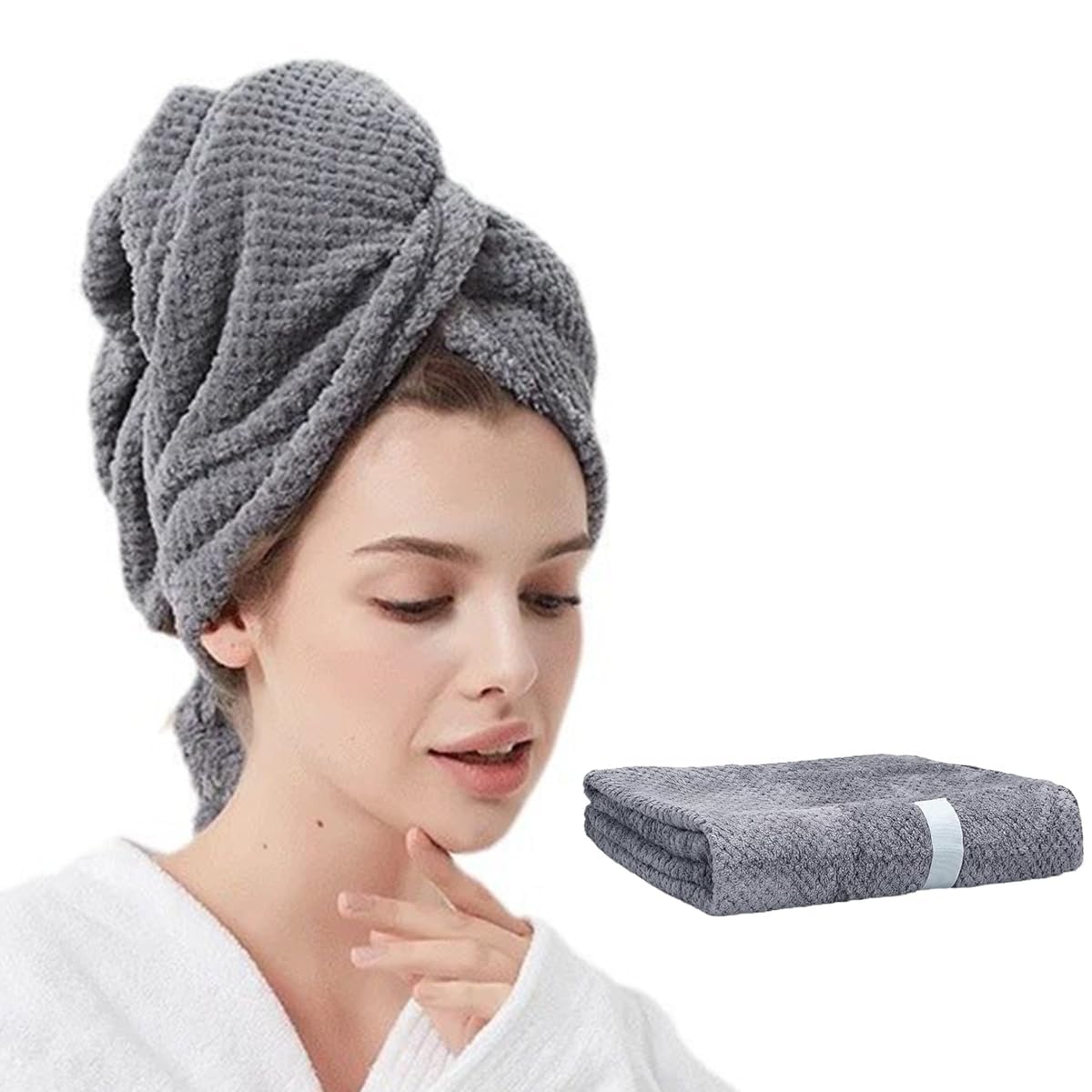 Trevixor Microfibre Hair Towel Wrap, Microfiber Towel for Hair Curly, Hair Towel Wrap for Women, Plopping Hair Wrap for Curly Hair, Fast Drying Microfibre Towel Hair Turban - Grey