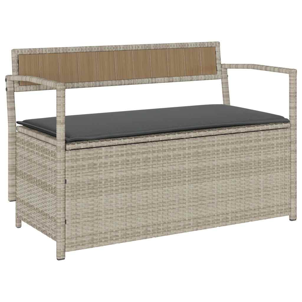 Banc de rangement de jardin pour terrasse et balcon en résine tressée avec coussin