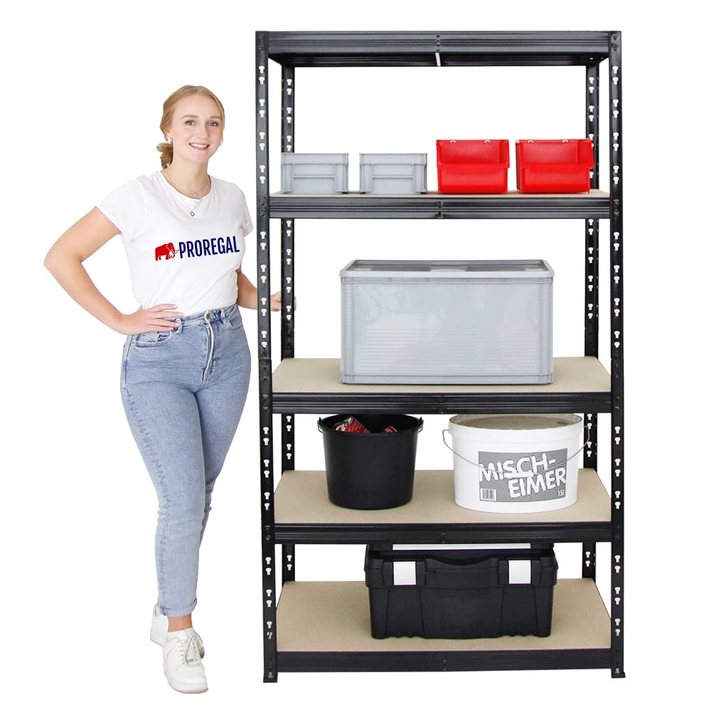 PROREGAL Étagère Charge Lourde Tiger | HxLxP 180x100x60cm | 265kg par Niveau | Noir | Étagère Robuste de Garage, Atelier, Cave, sous-Sol, Stockage, Rangement, rayonnage