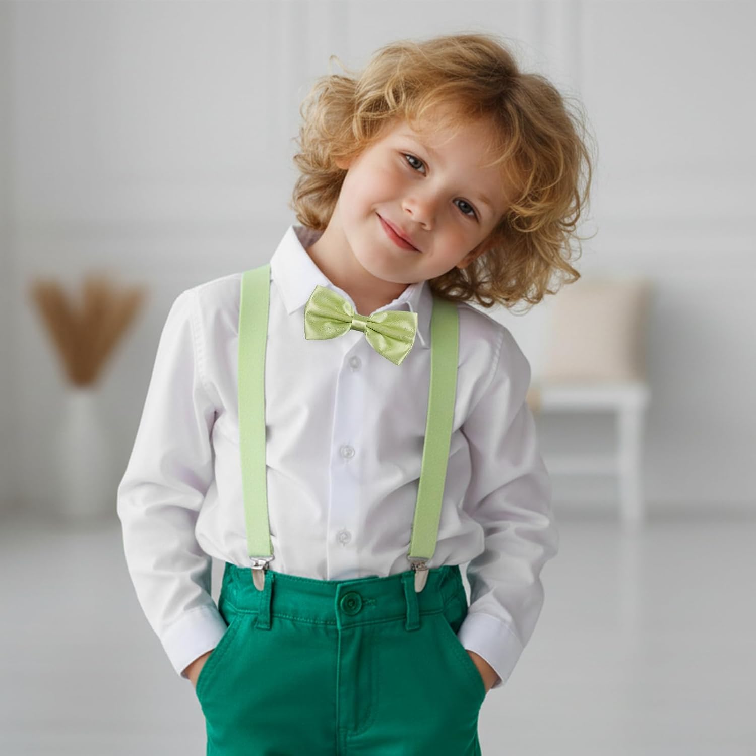 JIEYAO Adjustable Baby Boy Suspenders and Bow Tie Set, Pre-tied Kids Bowtie with Elastic Suspenders and Strong Metal Clips - Image 4
