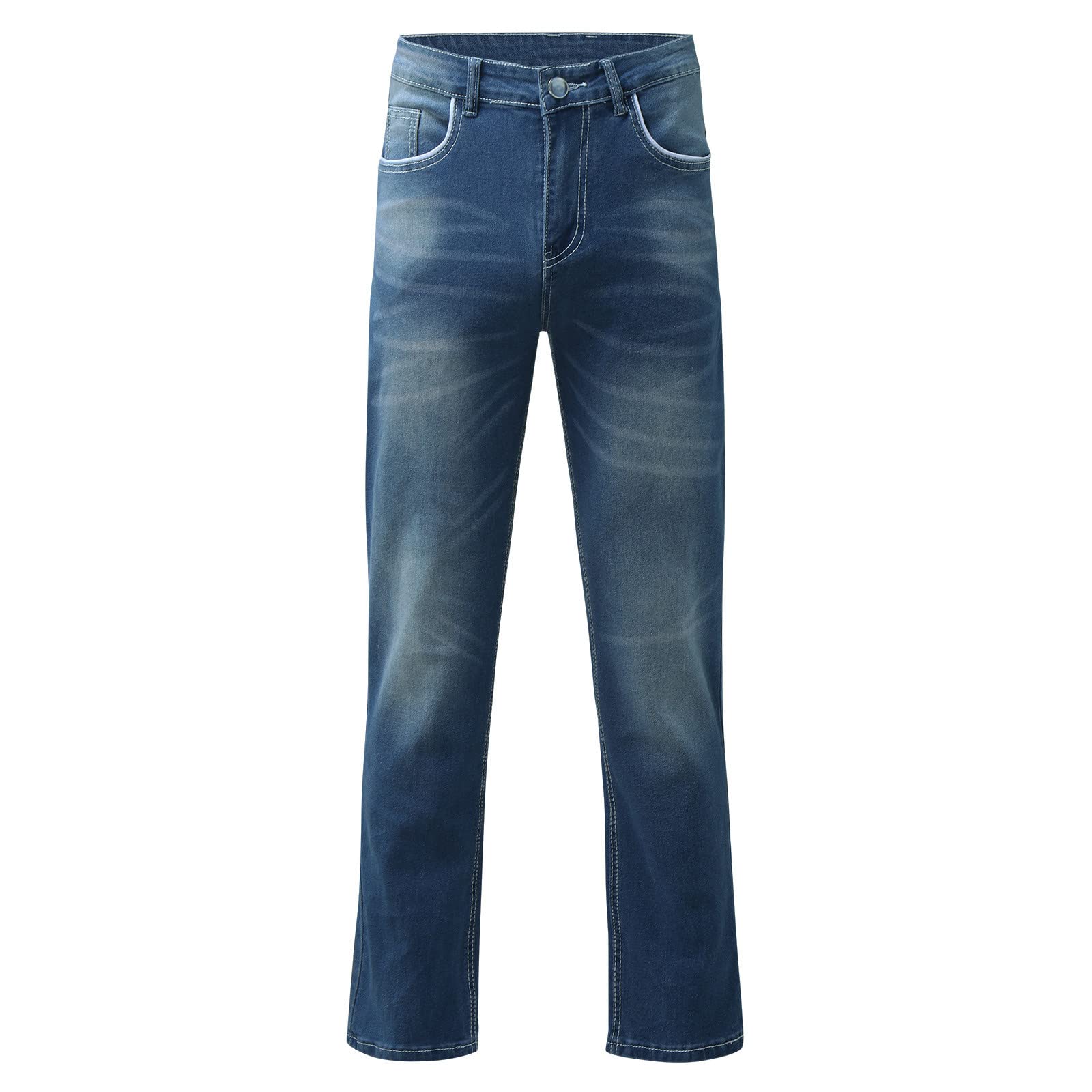 WINWUQB - Pantalones de mezclilla ajustados para hombre, estilo clásico, retro, cómodos, casuales, ajuste regular, elegantes, con bolsillos