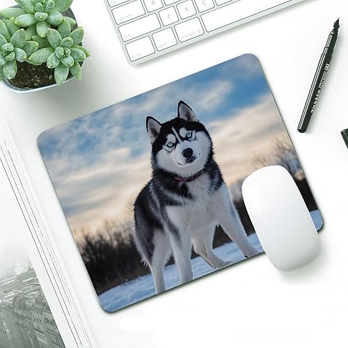 Miniatura 2 de IBILIU Alfombrilla de mouse rectangular para perros Husky, cachorros y árboles de vida silvestre, base de goma antideslizante, alfombrilla de mouse