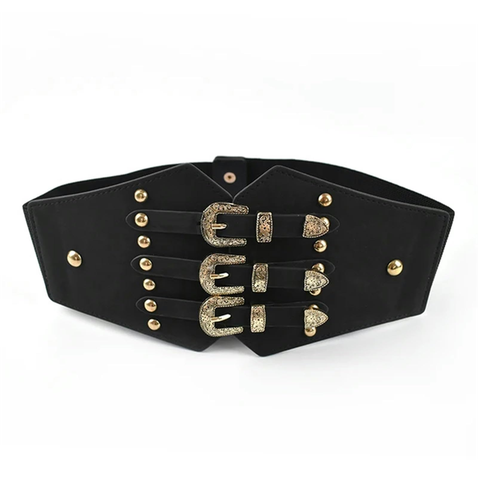 Corset noir vintage avec boucle ardillon en cuir pour femme