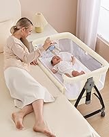 Vista 7 de Cuna 3 en 1 con malla transpirable, moisés con ruedas, mosquitero, cesta de almacenamiento, 6 alturas ajustables, fácil de montar, moisés para bebé