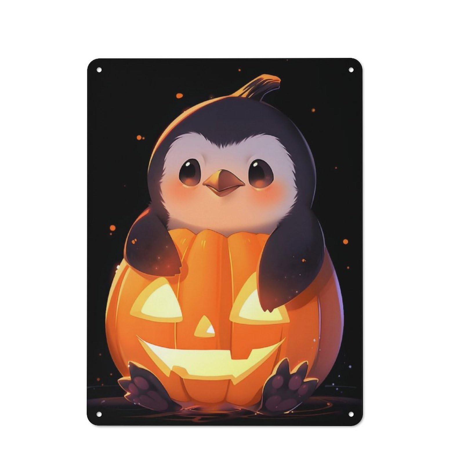 Junmoney Penguin In Pumpkin Retro Metal Wall Sign 40X30cm For Studio Or Craft Room, For Metal Sign Collectors, For Garage And Workshop Walls