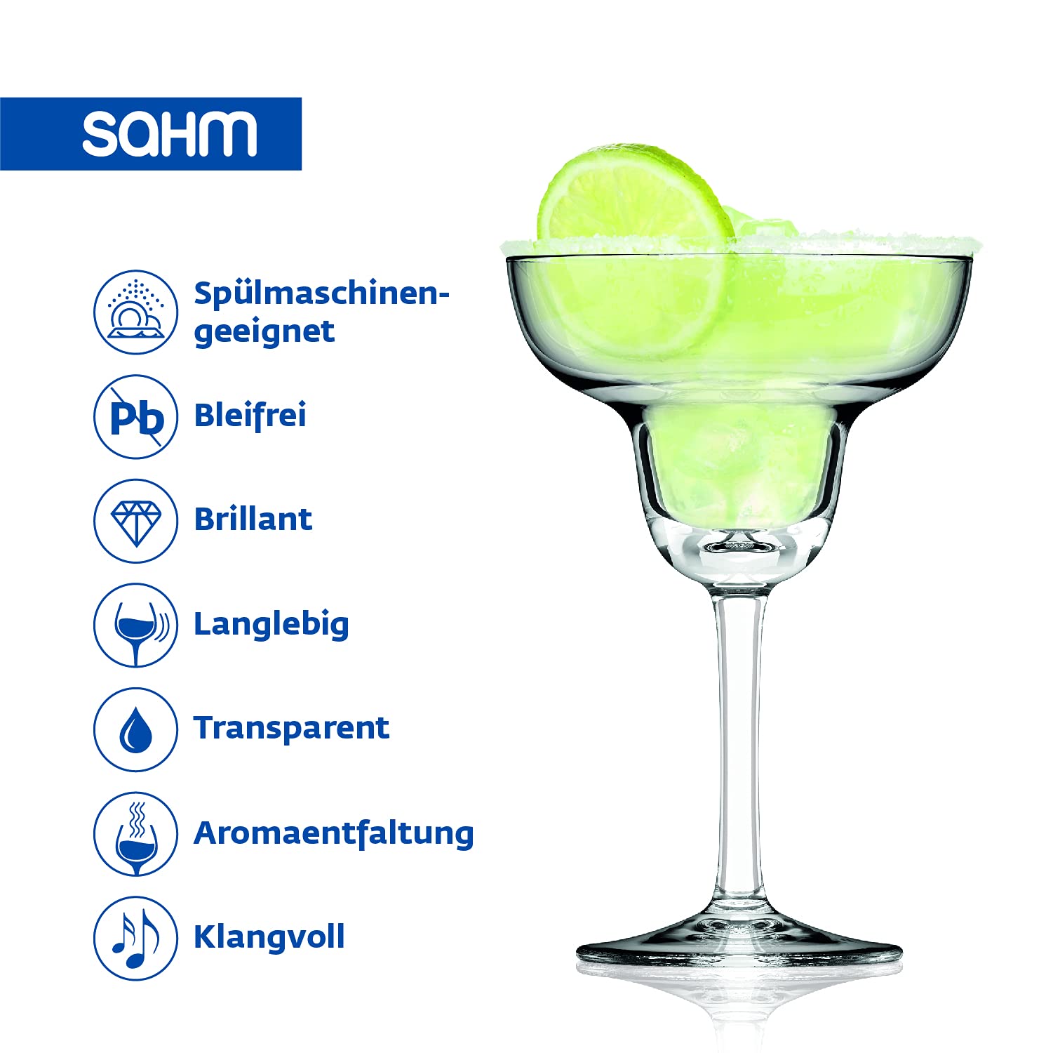 Sahm Margarita Lot de 6 verres à cocktail - 270 ml - Verre Margarita de qualité supérieure - Idéal également comme verre à glace