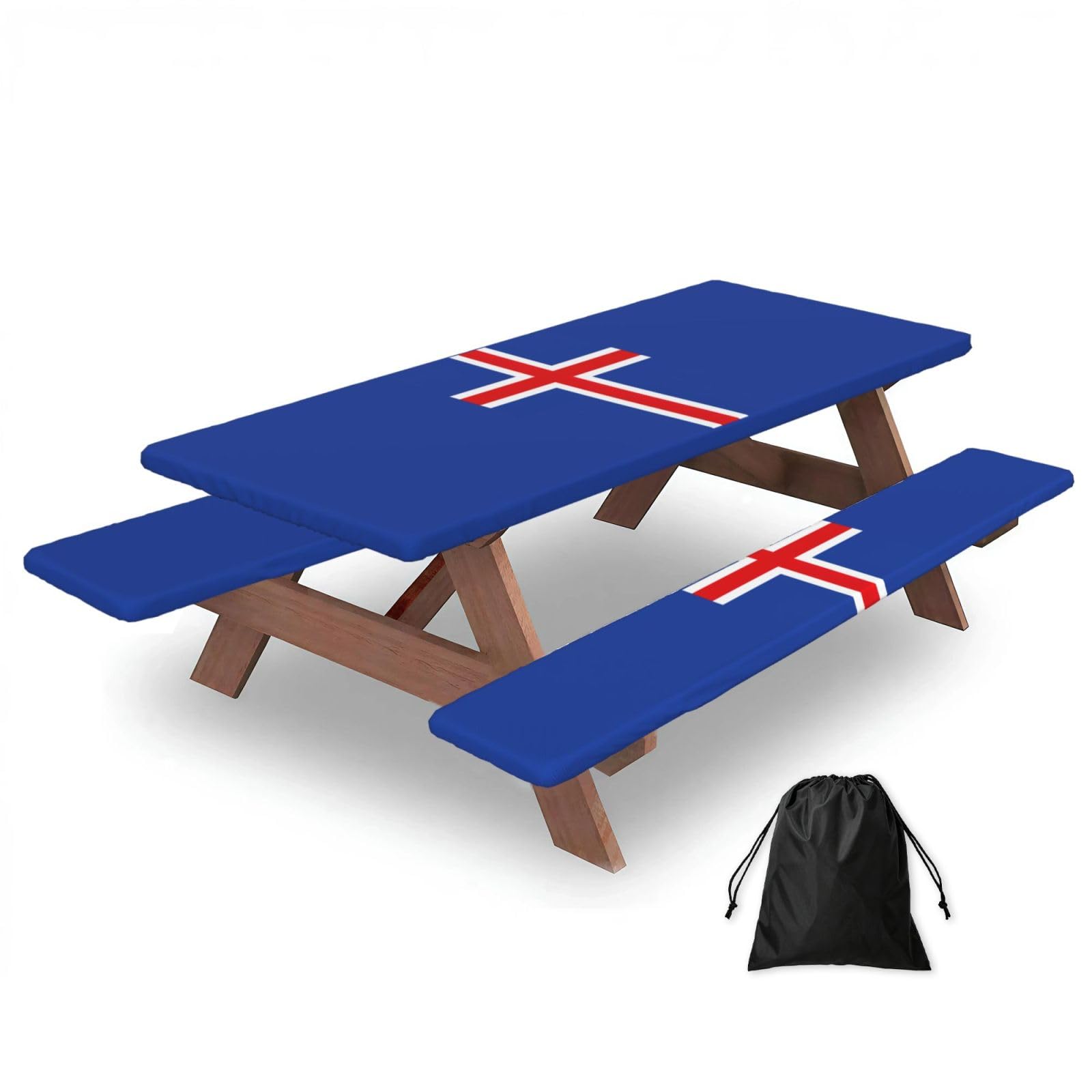 PPHGUT Flag Of Iceland Print Picnic Table Bench Cover Set Outdoor Garden Bbq Protector For Family Camping