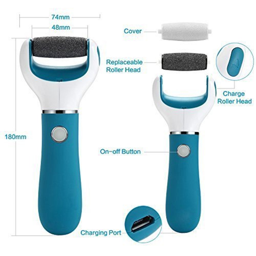 Râpe Electrique Express Soin des Pieds Usure des Pieds Réparation Broyage Exfoliation Anti-Callosités avec 2 Rouleaux de Remplacement Rechargeable USB (Style A)