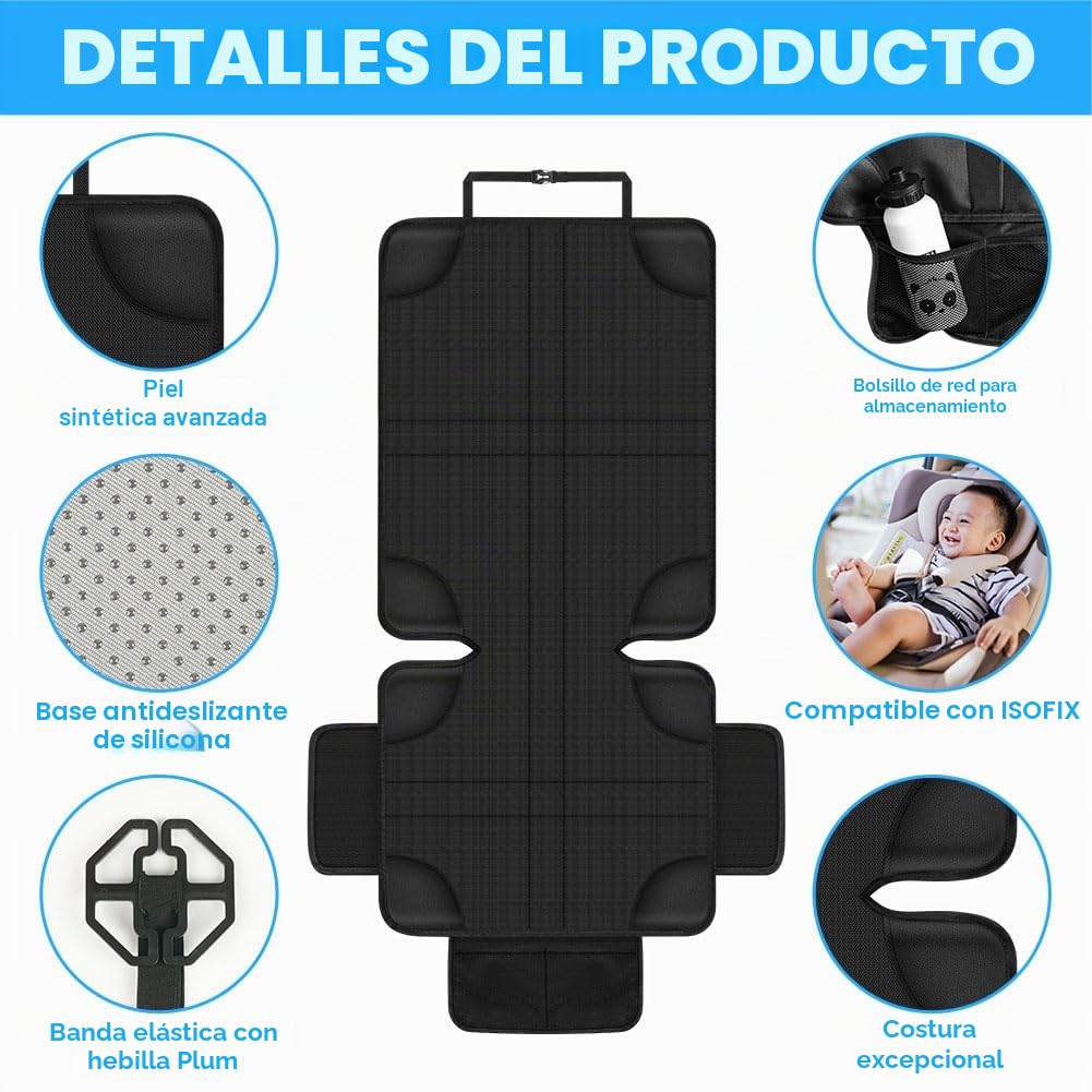 HOTUT Protector Asiento Coche, Universal Funda Coche Asiento, Antideslizante Impermeable Protector Seguro para Asiento Infantil, Compatible Isofix, con 2 Bolsillos de Almacenaje, para SUV, Sedán
