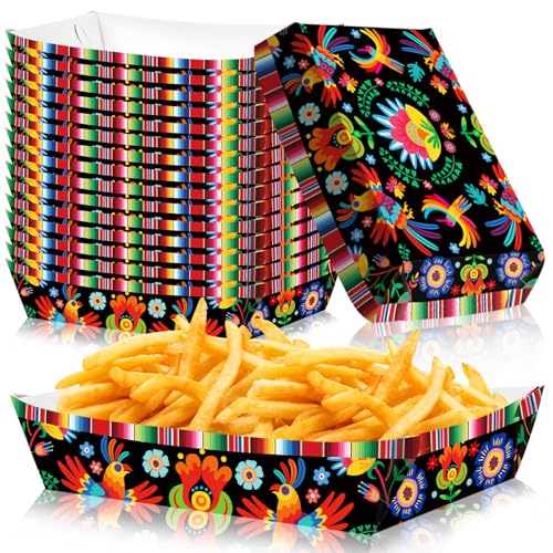 Bandejas de comida con diseño de rayas de serape floral hechas de papel desechable resistente pack 30 2