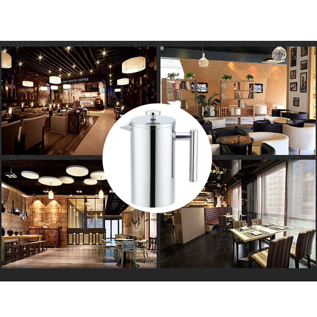 STDEV French Presses Coffees Maker Stainless Steel Insulated With Filter Screens Rust-Free Dishwasher Safty Silver
