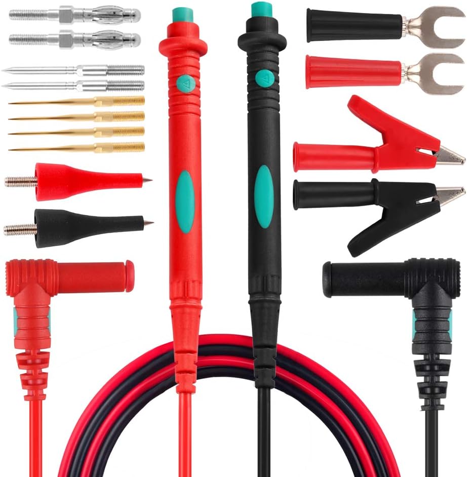 Multimeter Test Leads Kit, Digital Multimeter Leads with Alligator Clips Replaceable Multimeter Probes Tips Set of 16