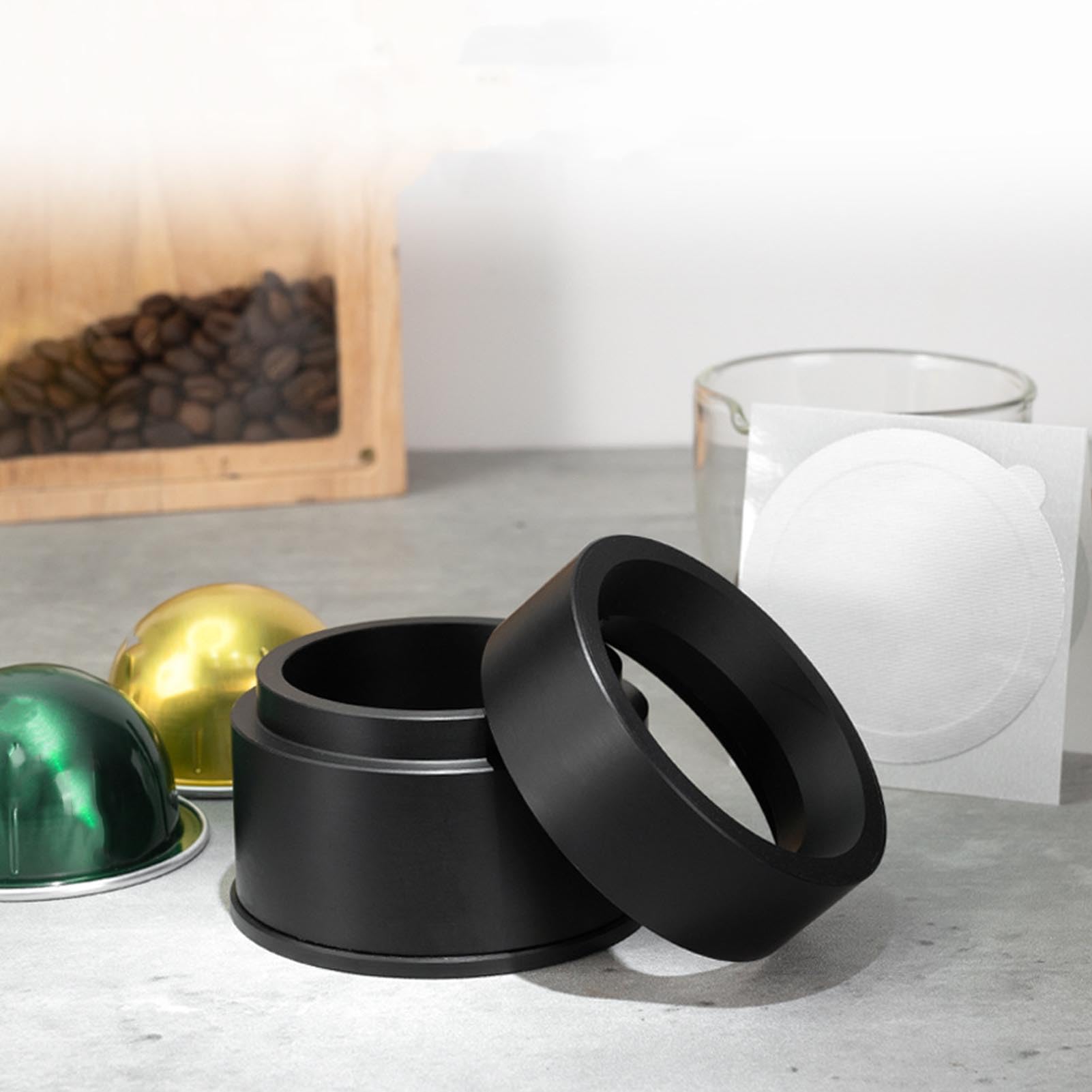 Chrees Kit de Recarga de Cápsulas de café Reutilizables Tapas de Sellado de Papel de Aluminio Eficientes para Entusiastas del café Material 2 Soportes para Cápsulas de para Uso Doméstico