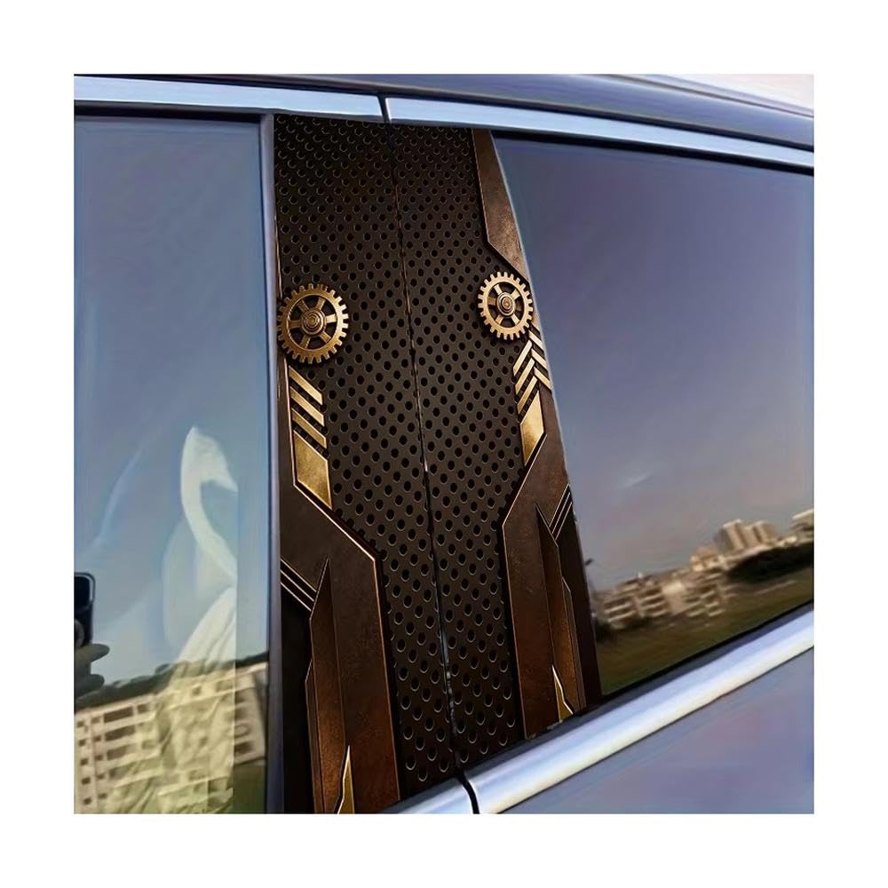 Auto Accessory 2pcs Car Door Pillar Decoration Sticker Gear Mechanical Pattern Glossy Protective Polyethylene Film