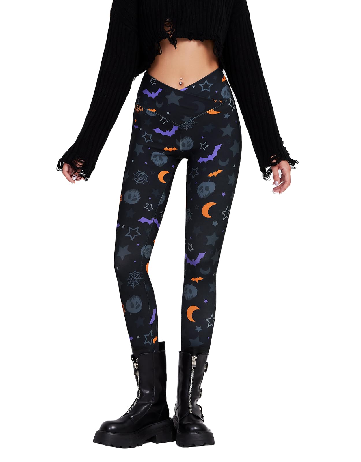 sissycos Women's Christmas Halloween Crossover Leggings High Waisted
