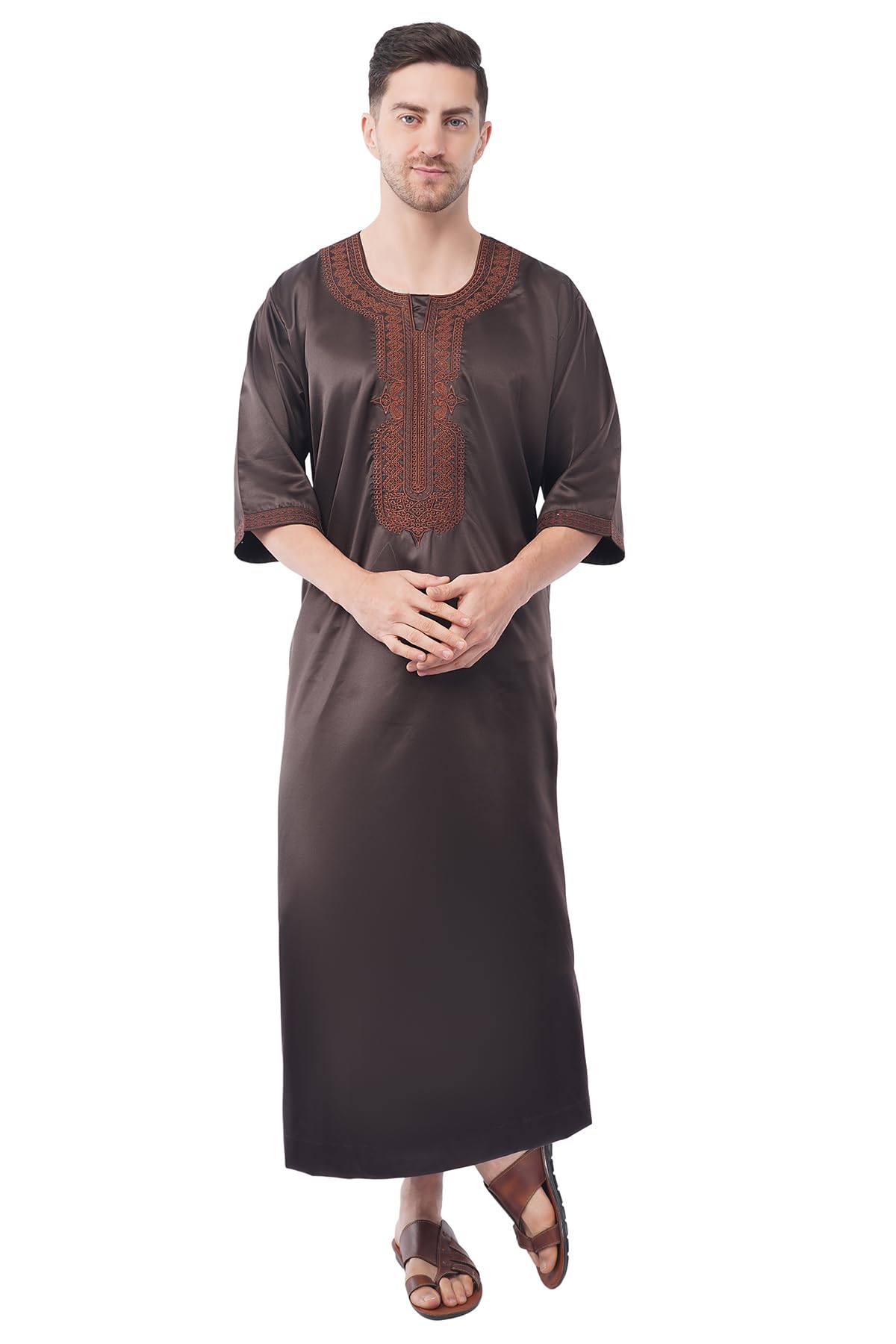 malik's kurta king Moroccan Thobe for Men Taiwan Polyester Fabric Islamic Jubba Multi Colour (IN, Alpha, 2XL, Arabica Brown)-picture-17
