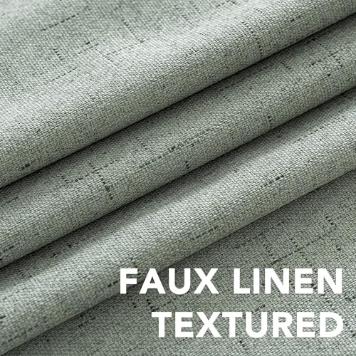 Image of H.VERSAILTEX Linen Curtains 100% Blackout Curtains for Bedroom 102 inch Long Full Light Blocking Nature Linen Blended Window Curtains for Living Room Nickel Grommet (2 Panels, Green Bay)