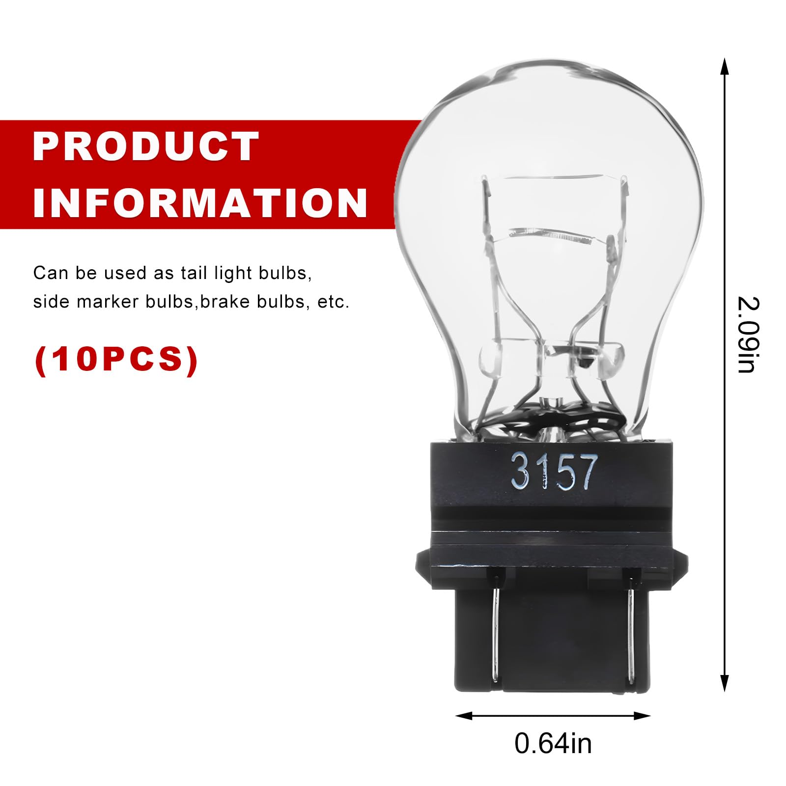 10PCS Car Brake Light Bulb, 3157 12V 21/5W 360 Degrees Super Bright Bulb Plug and Play Turn Signal Lamp, Quartz Glass Double Filament Brake Light Replacement for Most Cars (White) - 3