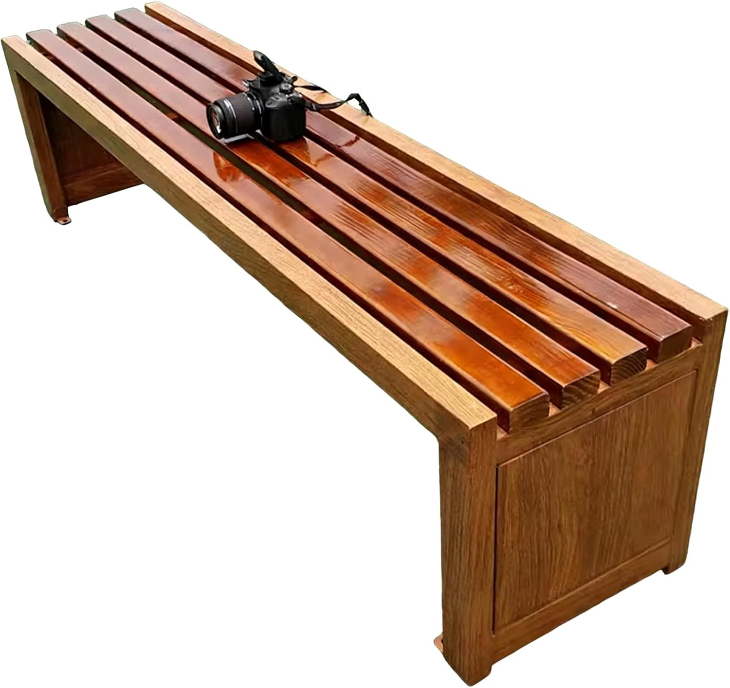 Sturdy Weatherproof Outdoor Bench - Wooden Seat on Durable Steel Frame, Ideal for Porch, Patio, Yard, Entryway - Brown 1.2m Garden Furniture