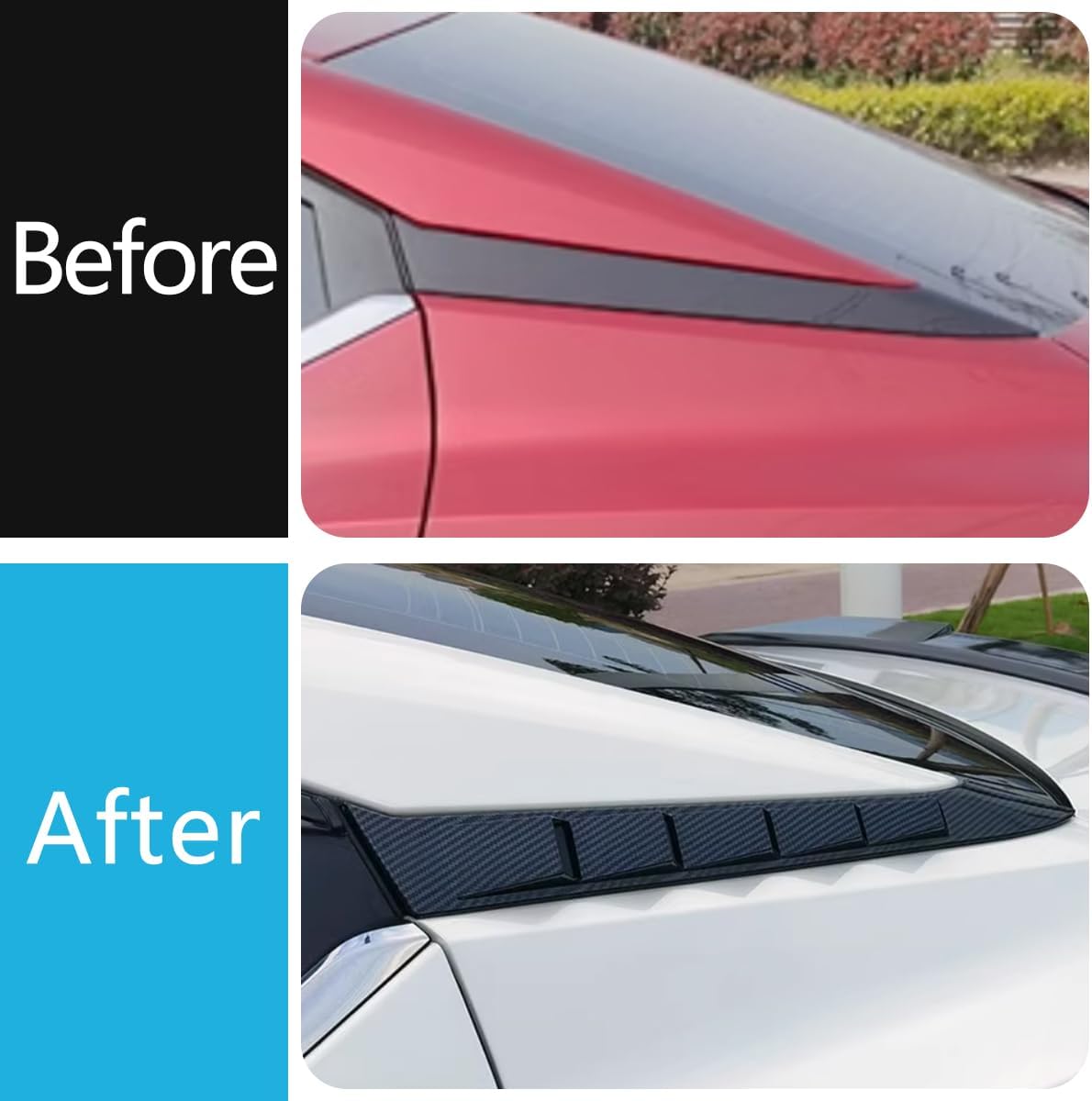 Car Accessories Fit for Nissan Sentra S SV SR and Premium Sedan 2020 2021 2022 2023 2024 2025 Rear Beveled Window Louver Shutter Strips Cover Trims (Carbon Fiber) 2PCS ABS