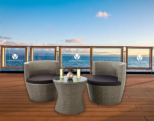 Miniatura 7 de Displays2go Juego de muebles de mimbre sintético para exteriores, tres piezas, resistente a la intemperie, apilable, color gris pardo (FDOUTDOOR1)