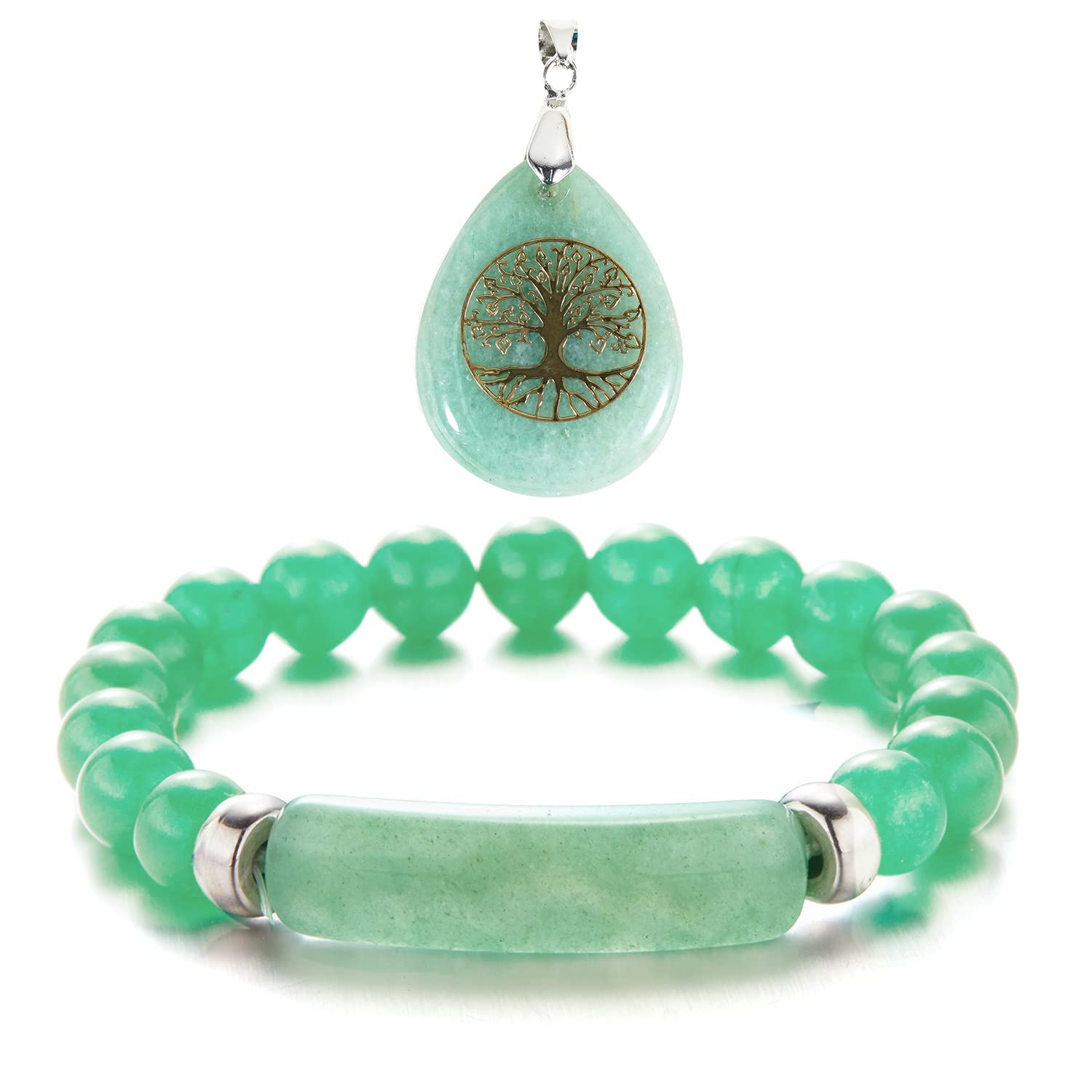 Soulnioi Green Dongling Tiger Eye Stone Beaded Elastic Bracelet Stainless Steel Natural Stone Hand String - Green Dongling