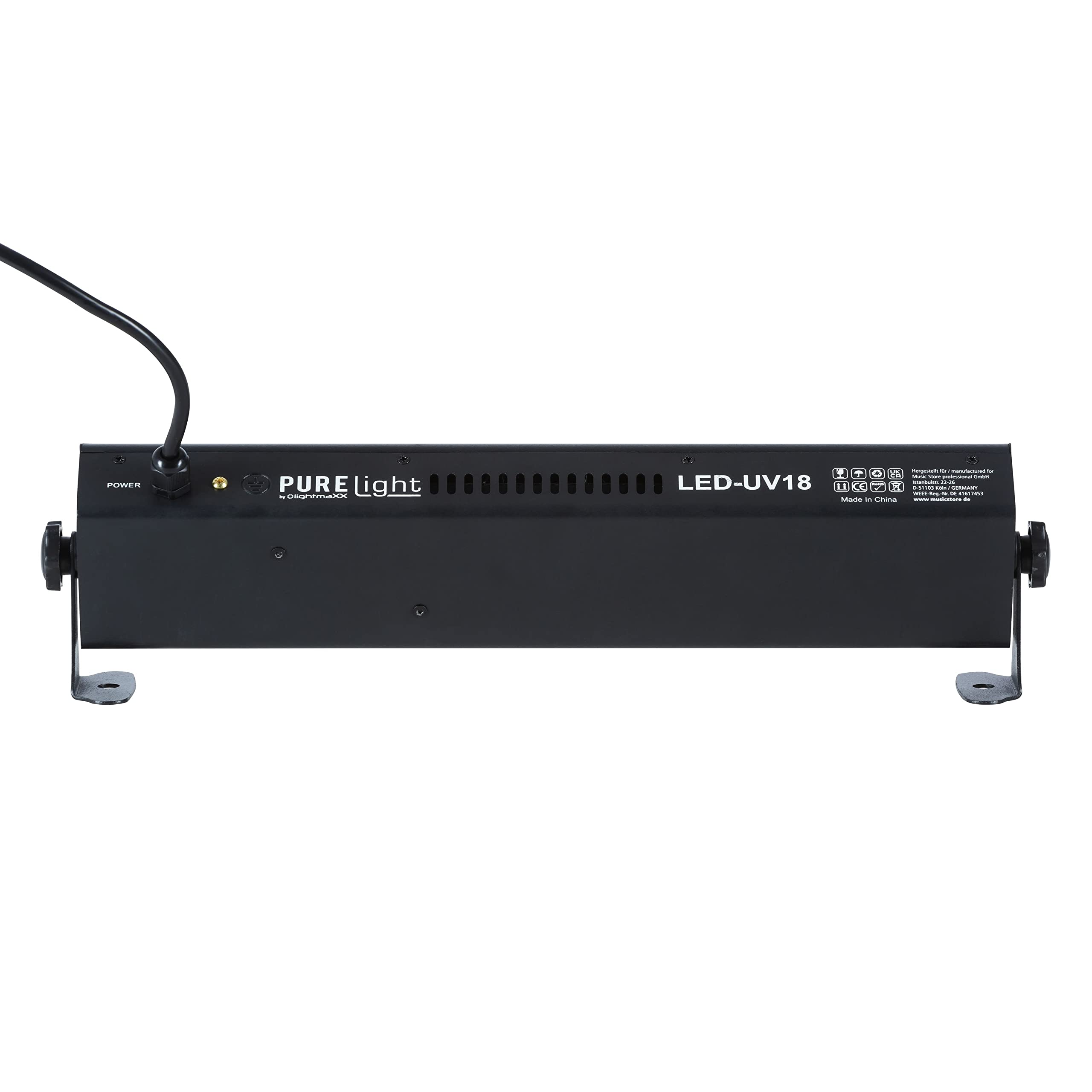 PURElight UV-18 Schwarzlicht LED Bar, 18x 3W, Leicht & Vielseitig, Ideal für Theater, Clubs, Discotheken, Inkl. Montagebügel, 54W Leistung, UV-Lichtquelle, Keine DMX-Steuerung, Kein Sound to Light,
