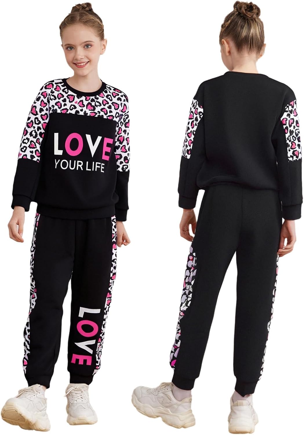 YiZYiF Girls Casual Clothing Sets Tracksuit Set 2 Piece Sweatsuit Fashion Outfits Pullover Sweatshirt Sweatpants
