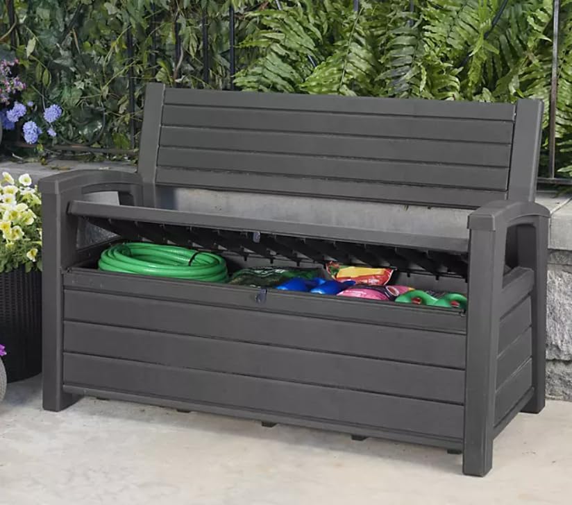 Amazon.com: Outdoor Hudson Plastic Storage Bench, Graphite Gray