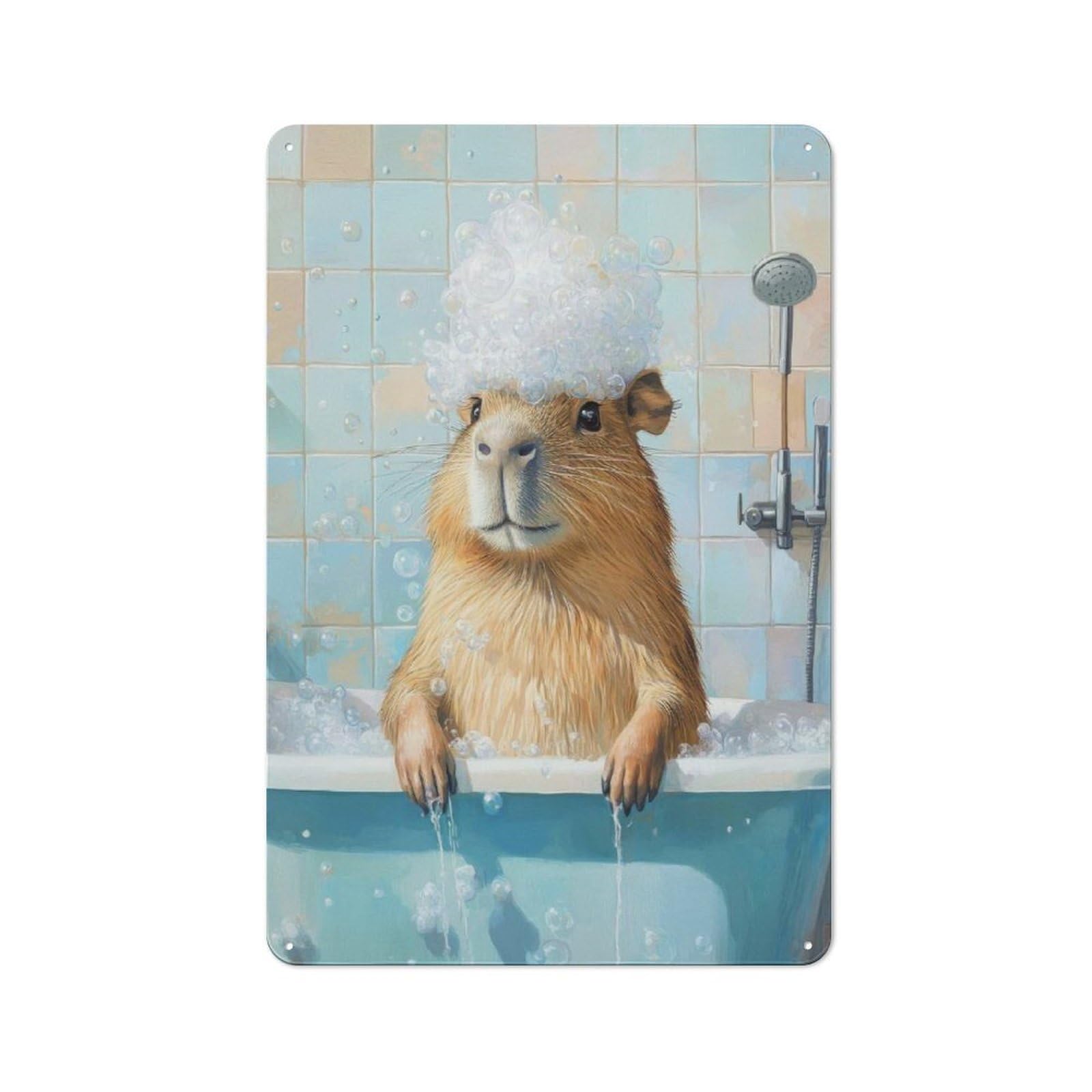 Junmoney Style-13 Capybara Bath Time Classic Metal Wall Decor 30X20cm, Metal Sign For Cafe, Pub, Workshop Or Home Bar, Small Accent For Blank Walls