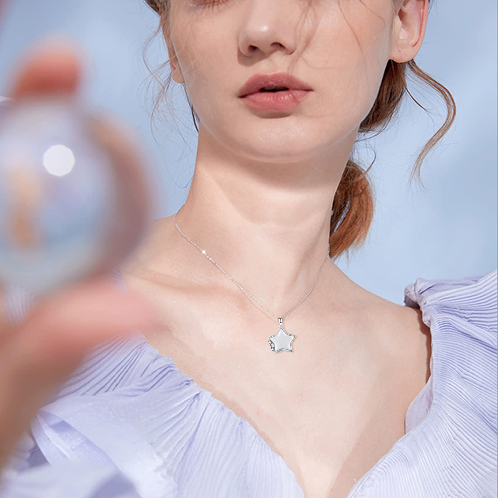 OHAYOO Medallón para abrir imágenes de plata de ley 925, cadena de estrella para niñas con imagen de estrella, colgante con foto amuleto para abrir estrellas, joyas regalos para mujeres, niñas y niños