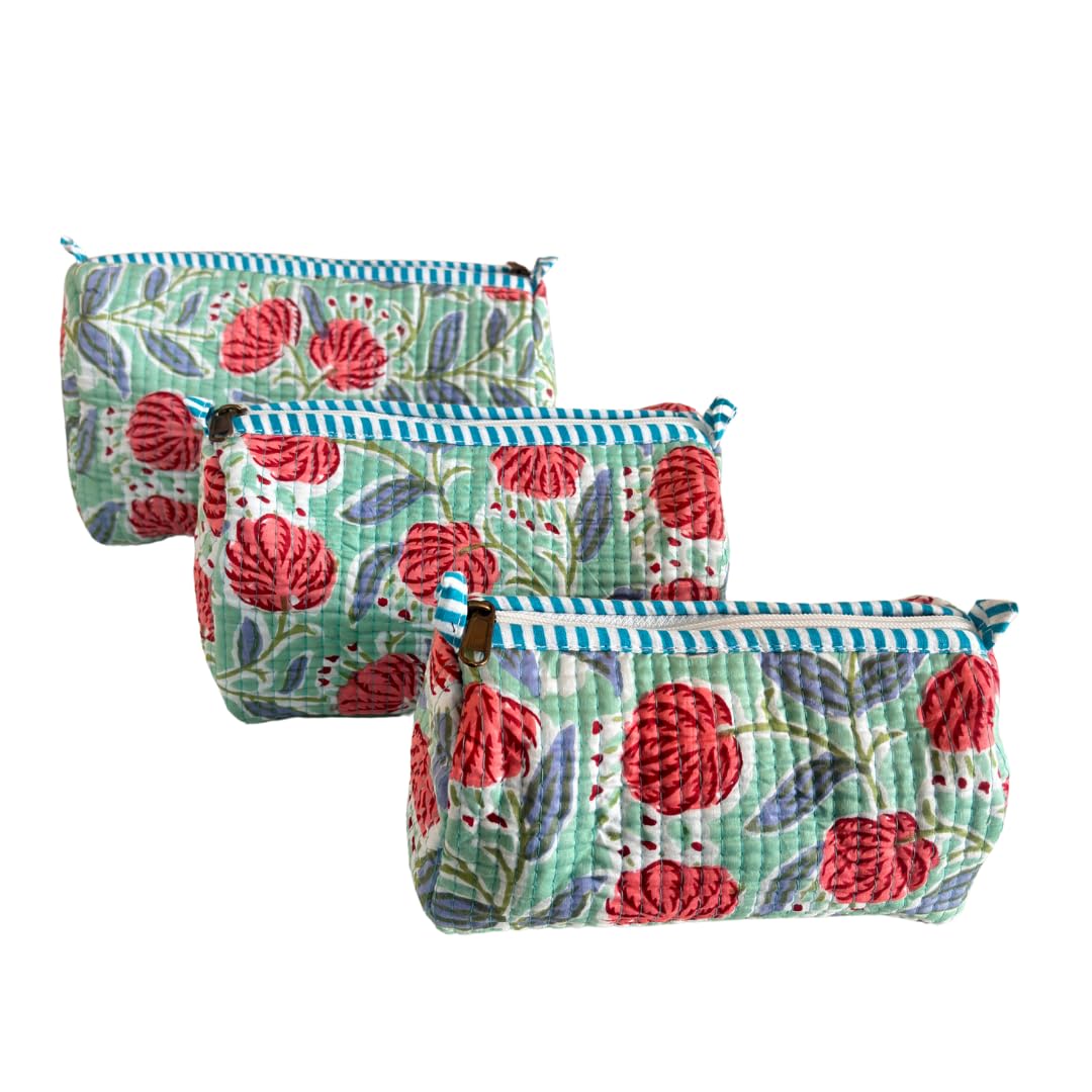 Alfred Edition Travel Accessory:- Quilted Cotton Beauty/Travel Pouches (Set of 3) (Floral Green)-image-25