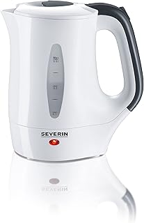 SEVERIN Kit Bouilloire de Voyage, 0,5L, 650W, Bec verseur avec tamis, 2 Tasses Plastiques et 2 Cuillères Incluses, Blanc, WK 3644