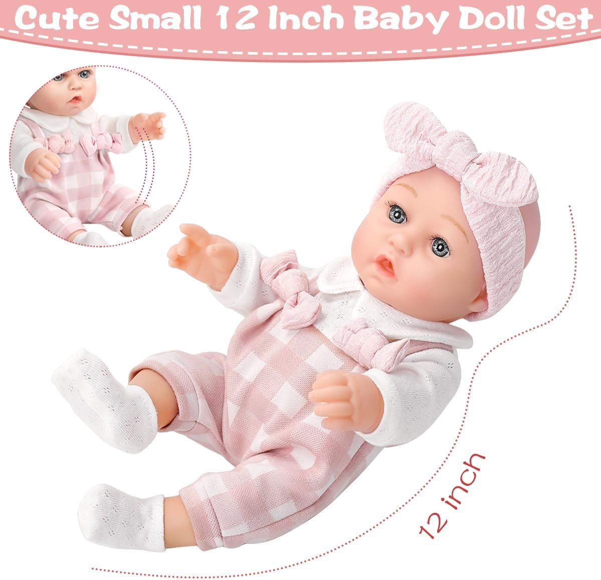 BDDOLL 12'' Baby Doll and Clothes Accessories Playset with Feeding Bottle Pacifier First Baby Dolls for Toddlers 36 Months and Up