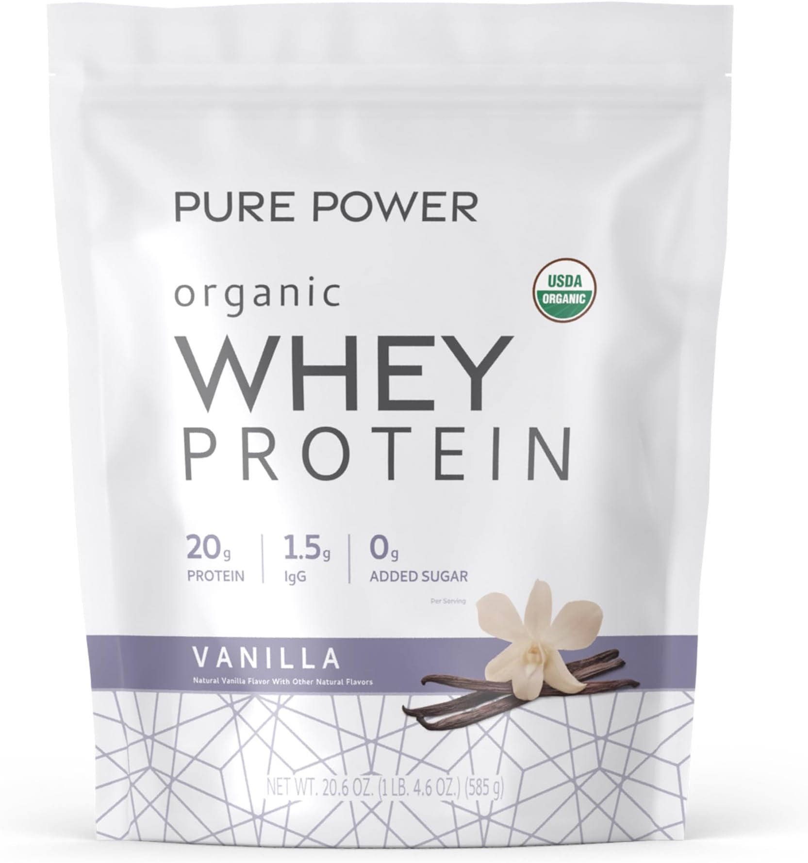 Dr. Mercola Pure Power Organic Whey Protein - 20 g Protein - Supports Muscle Growth & Energy - Grass-Fed Whey Concentrate - 15 Servings (20.60 oz) - Vanilla