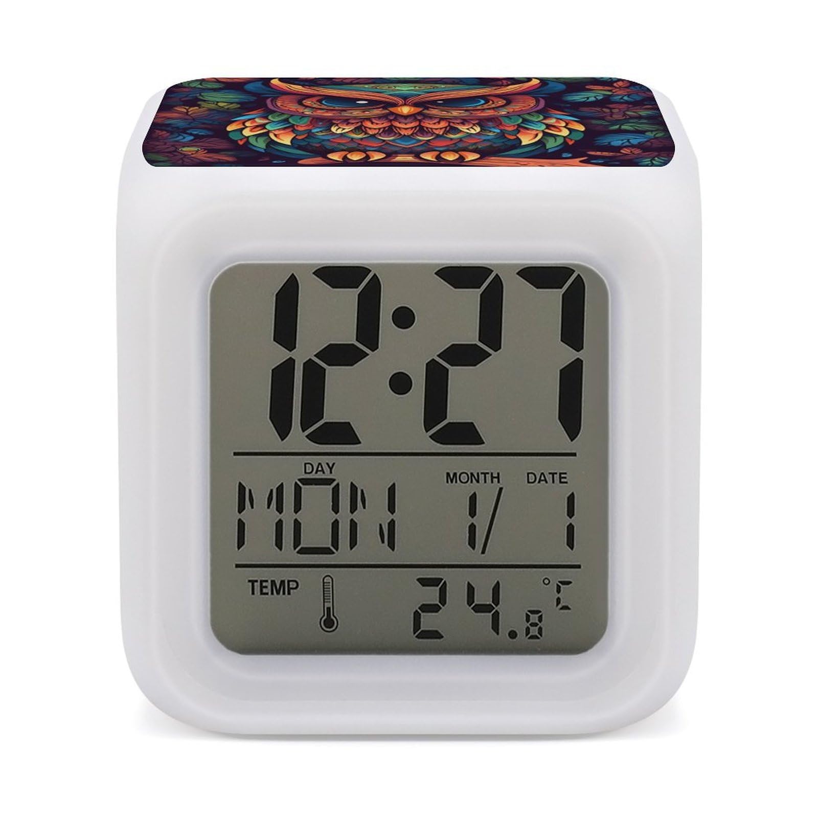 VstaDank Color Owl Pattern Digital Alarm Clock LED Display Screen Color Change Alarms Clock Smart Alarm Clock Wake Up Digital Clocks with 7 Color Nightlight for Bedroom