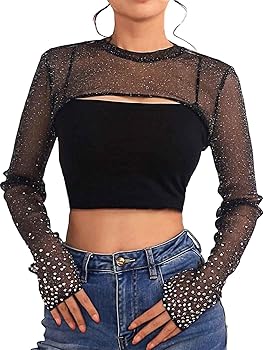 JAKAWIN Women's Sheer Mesh Bolero Black Glitter Shrug at Amazon JAKAWIN Women's Sheer Mesh Bolero Black Glitter Shrug at Amazon