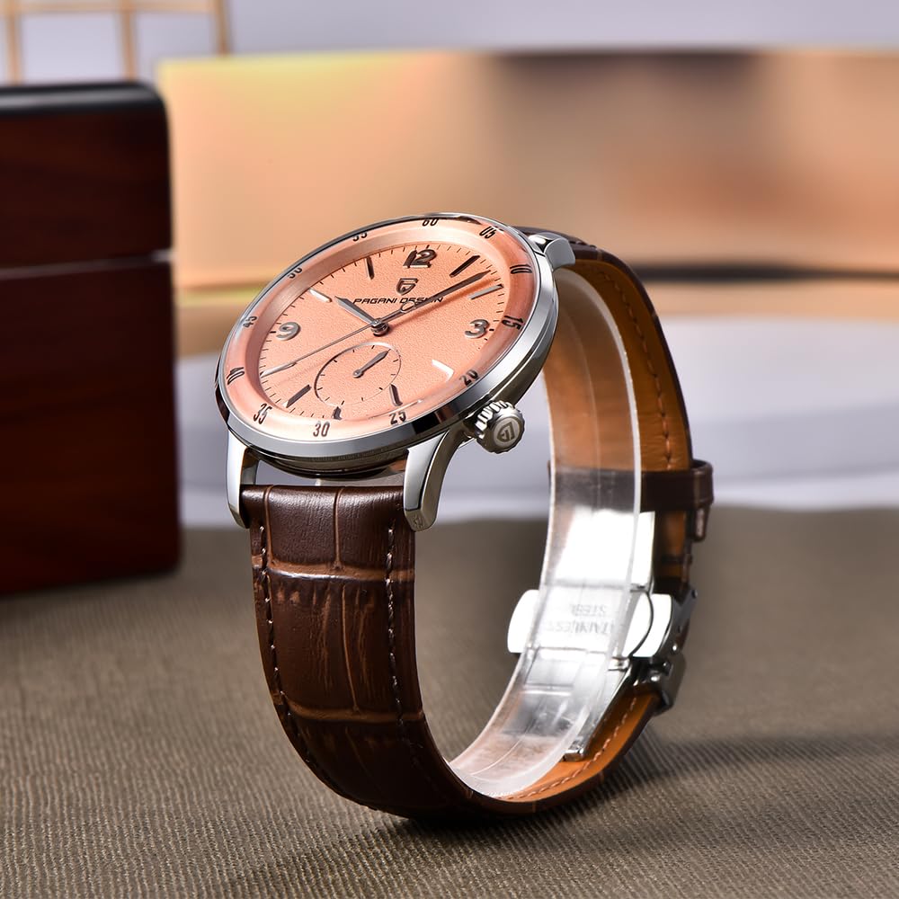 Pagani Design 1790 Męski zegarek na rękę, 42 mm, automatyczne zegarki mechaniczne, 100 m, wodoszczelny, luksusowy zegarek na rękę dla mężczyzn, łatwy do odczytania duży cyferblat, skórzany pasek