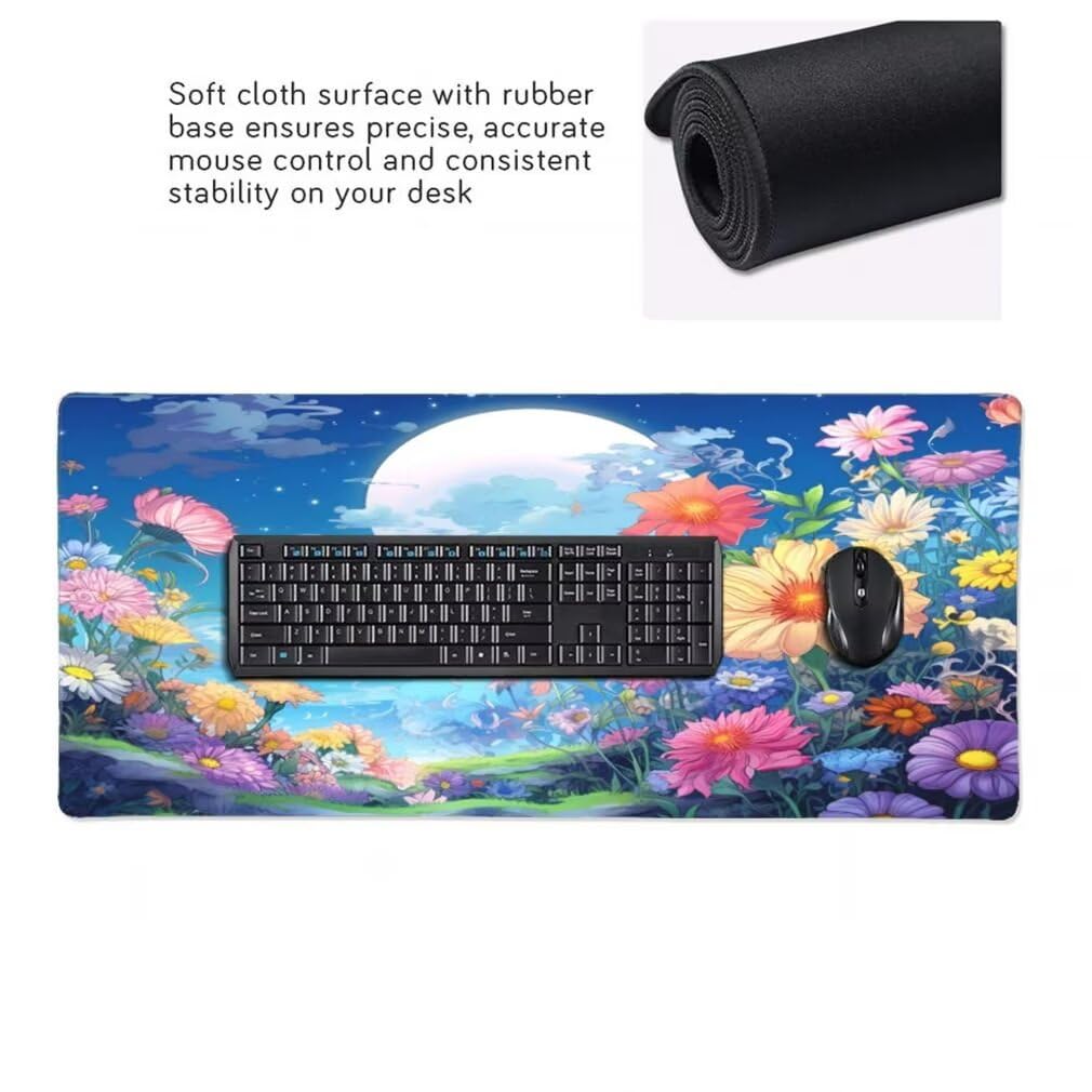 Tappetino Mouse XXL 1000x500mm Cielo Blu Grande Mouse Pad, Tappetino Scrivania Grande Mousepad Gaming con Bordi Cuciti, Tappeto Scrivania con Base Antiscivolo per Ufficio e Casa (Fiori) -MP1600