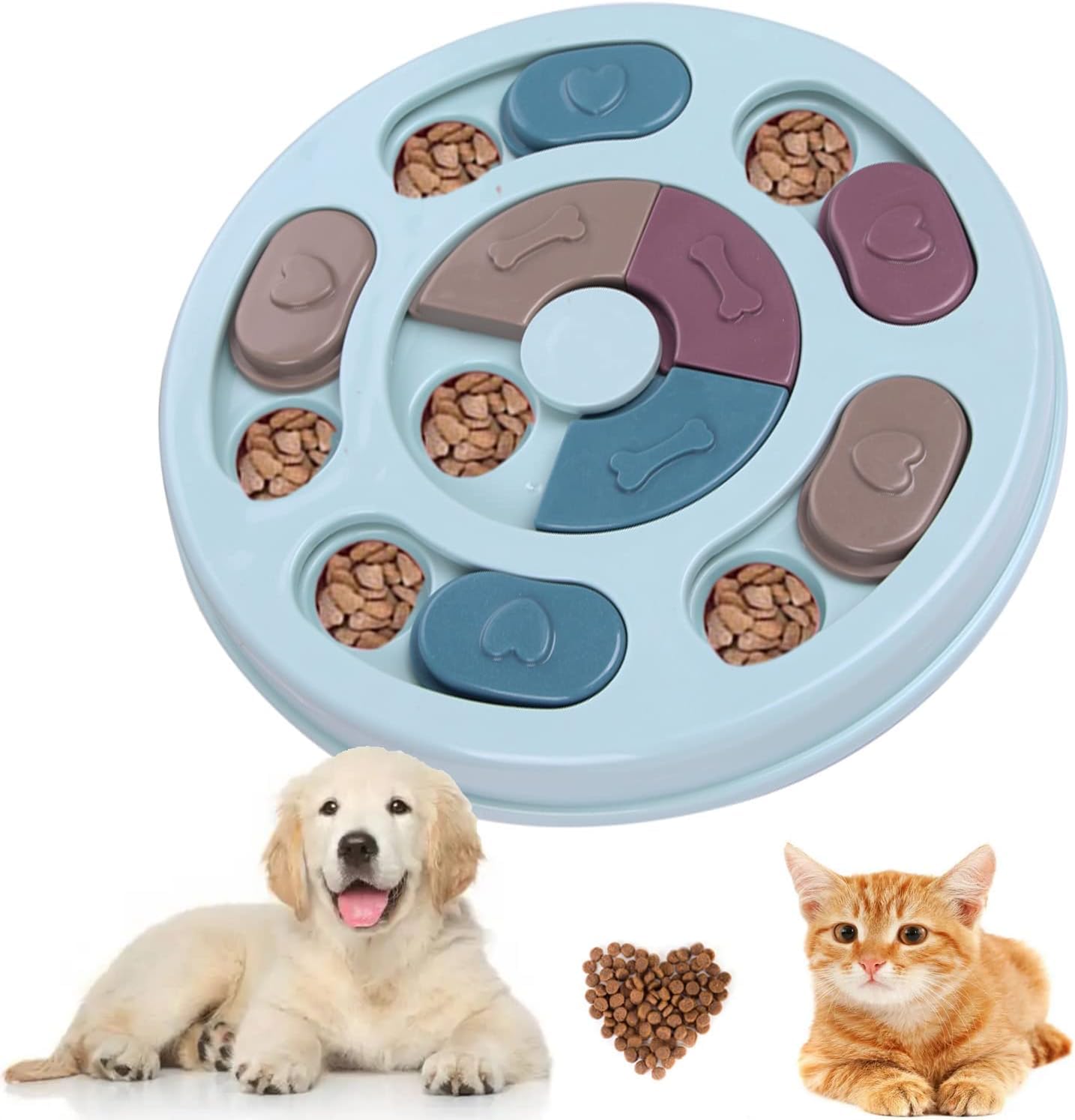 PSK PET MART Pet Round Shape Puzzle Toy with Dispensing Treats, Pet Toys Game for Training and Slow Feed, Non-Slip Feeder Designed for Dog, Puppies, Cats and Kittens (Multicolour)